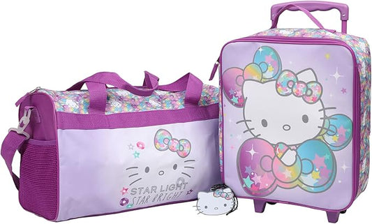 Bioworld Hello Kitty Starshine 3-Piece Youth Pilot Case Duffle Bag & Luggage Tag Carry On Luggage