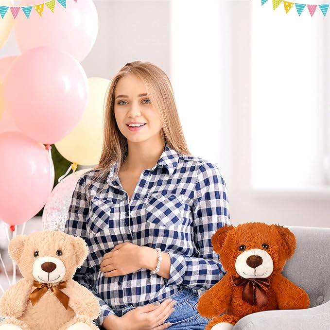 Zhanmai 12 Pcs 14 Inch Bear Stuffed Animal Bulk Operation 2025 Graduation Gifts Bulk Plush Stuffed Bear for Bridal Anniversary Shower Gifts(Light Brown, Dark Brown)