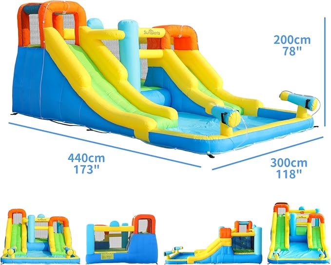 Inflatable Water Slide,Bouncy Castle for Kids Outdoor,7 in 1 Dual Waterslide Bounce House with Water Cannon,Inflatable Water Park with Jump House,Water Slides for Kids Backyard Party