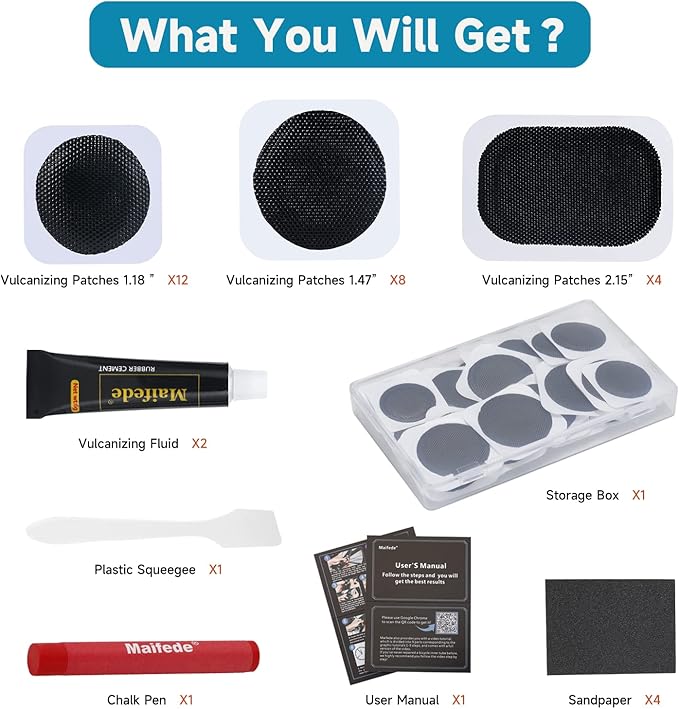 Bike Inner Tube Patch Kits, Bicycle Tire Repair Kit, with Portable Storage Box, for Cycling, Motorcycle, BMX, ATVs and More Inflatable Rubber.