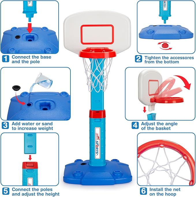 LACCHOUFEE Basketball Hoop Indoor Outdoor Toys for Toddlers 1-3, Kids Basketball Hoop with 3 Balls, Adjustable Mini Basketball Goal, Birthday Sports Toys Gift for Baby Boys Girls Age 1 and Up - Blue