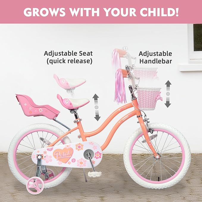 Glerc Petal Girls Bike, 12-18 Inch Kids Bike for Ages 2-9 Years Old Children, Princess Style Kids Bicycle with Training Wheels & Basket & Streamers, Multiple Colors