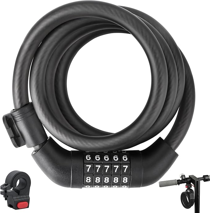 E Scooter Lock, Bike Combination Cable Locks Compatible with Xiaomi M365/Max/GXL/Ninebot/Segway/Motor/Bicycle Lock 4 ft Long/0.472In Scooter Anti-Theft Ideal 4 Digit/12 Steel Cable