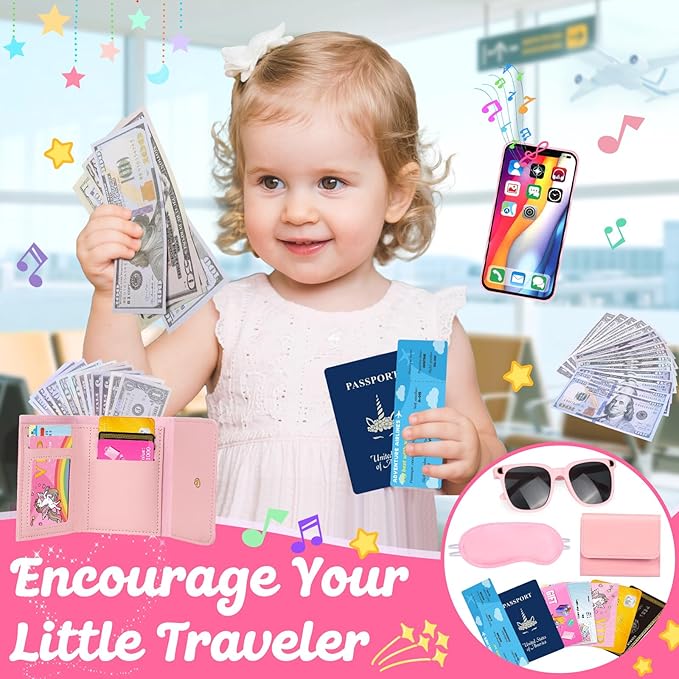 Play Purse for Little Girls, Toddler Travel Purse with Accessories, Pretend Play Toys Including Handbag, Camera, Phone, Wallet, Fake Makeup, Birthday Christmas Gifts for Girls Ages 3+