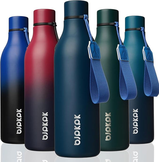 BJPKPK Insulated Water Bottles, 25 oz Stainless Steel Metal Water Bottle with Strap, BPA Free Leak Proof Thermos, Mugs, Flasks, Reusable Water Bottle for Sports & Travel, Navy Blue