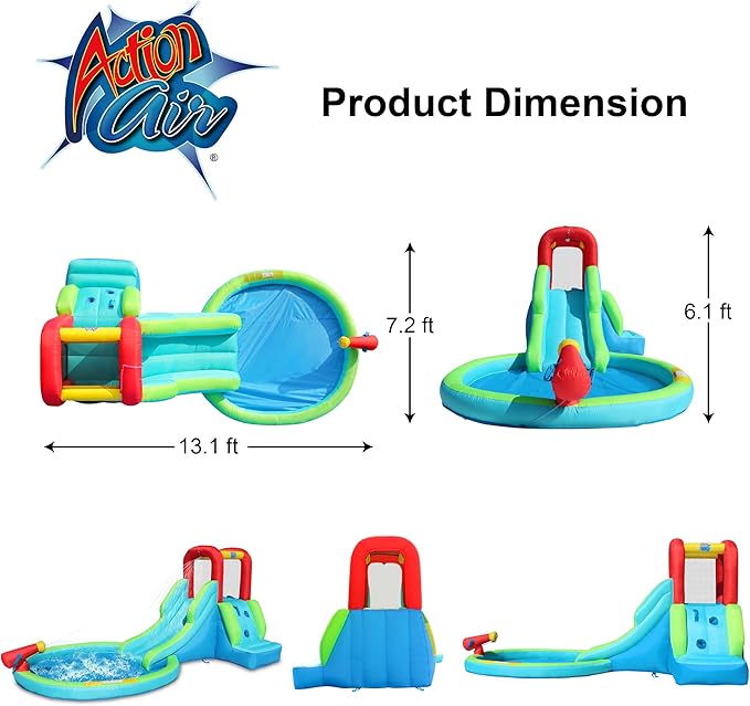 Action Air Inflatable Waterslide, Bounce House with Slide for Wet and Dry, Kids Backyard Waterpark for Summer Fun, Water Gun & Splash Pool for Age 3-8, Love for Kids