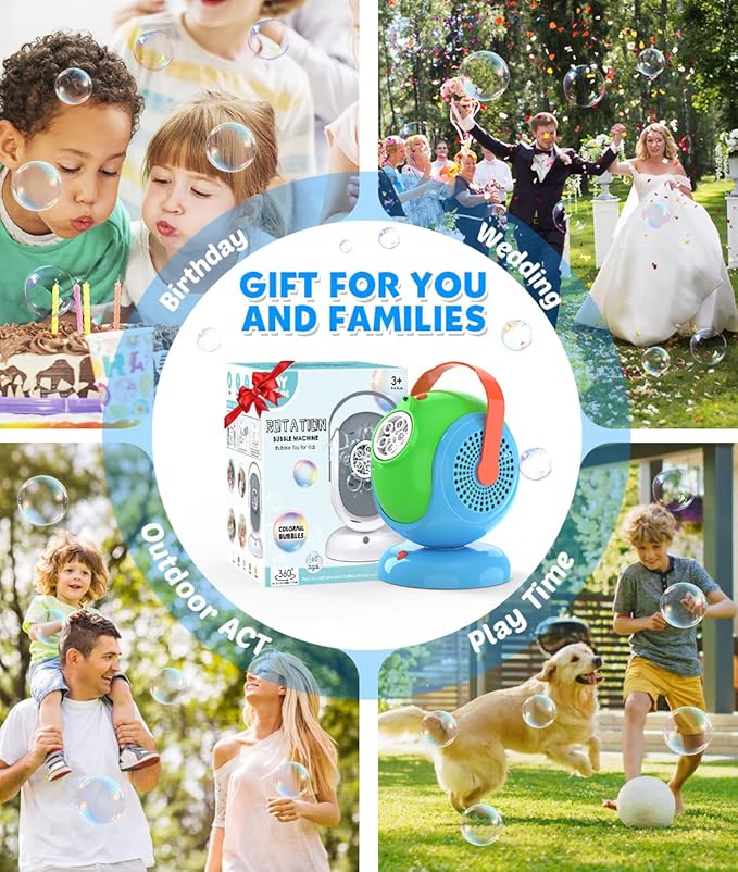 Joyfuture Bubble Machine, Automatic Bubbles Blower for Kids, Toddlers - 360° Rotation, 75° Adjustment, with Handle - Gifts Toys for Boys, Girls Age 1+ Year Old, Hallween, Outdoor, Birthday Party