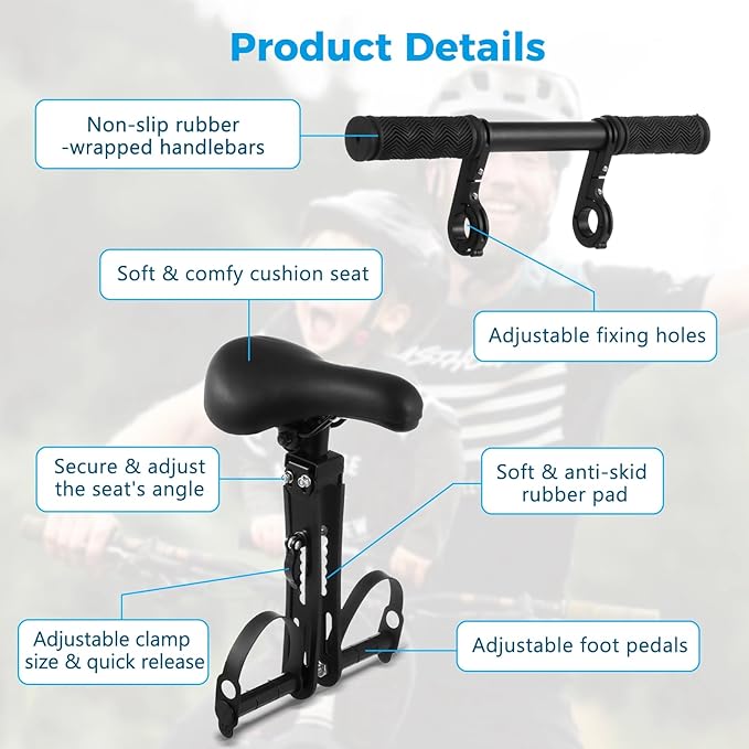 Lnrueg Kids Bike Seat for Adult Bike, Kid Bike Seat with Handlebar and Foot Pedals, Front Mounted Child Bike Seat for Mountain Bikes, Parent-Child Cycling Seat Kit for Children 2-6 Years