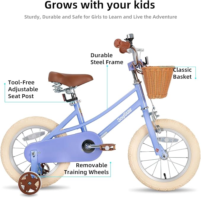 JOYSTAR Girls Bike for 2-12 Years Old Toddlers and Kids, 12" 14" 16" 18“ 20" Retro Style Kids Bike with Training Wheels, 18 20 Inch Children Bicycle with Kickstand