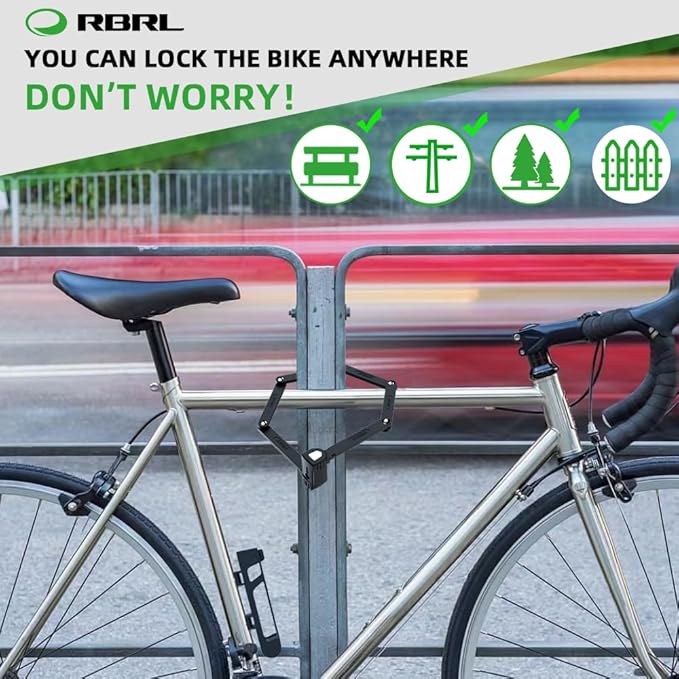 RBRL Bicycle Lock, 2.95 Ft Folding Locks, Heavy Duty Anti-Theft Chain Lock With Keys and Case for Bikes, E-Bikes or Scooters