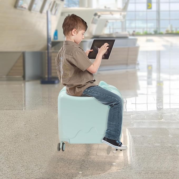 18 inch Children's Ride On Trolley, Kids Ride On Luggage with Universal Wheel, Kids Ride-On Suitcase, Waterproof Unisex Boys Girls Travel Suitcase (Mint Green)