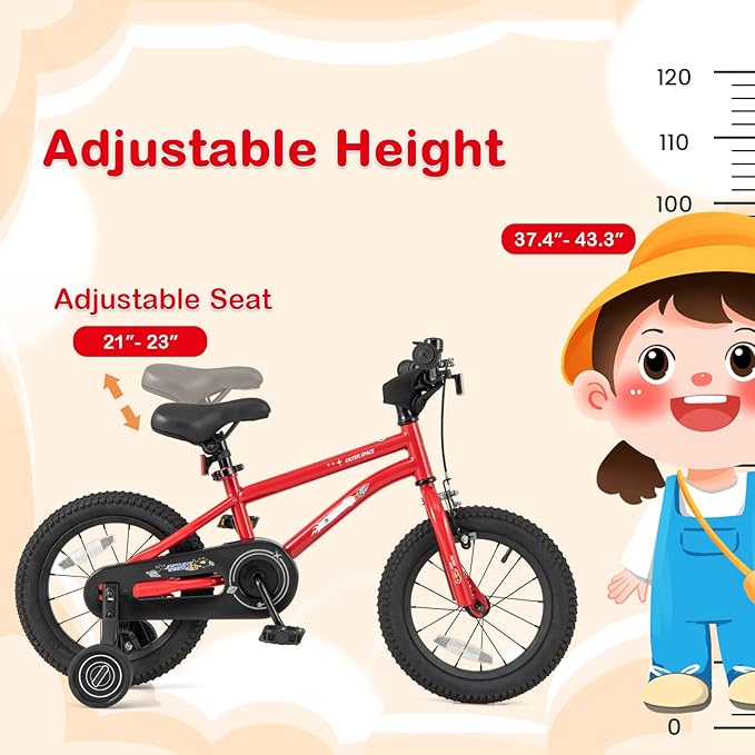 BABY JOY Outer Space Kids Bike, 14 16 18 Inch Sport Bicycle for 3-8 Years Old w/Adjustable Saddle, Training Wheels, Widened Tyre, Handbrake & Coaster Brake, 95% Pre-Assembled Girls Boys Bike