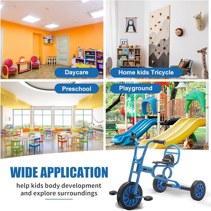 Kids Tricycle for Ages 3+, Preschool Daycare Playground Kids Balance Bike, Home Toddler Trike with Bell and Rubber Wheels, Boys and Girls Indoor/Outdoor Play Equipment
