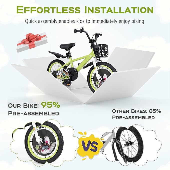 BABY JOY Rabbit Pilot Sporty Kids Bike, 12 14 16 18 Inch Child Bike for 3-8 Years Old with Adjustable Height, Training Wheels, Storage Basket, Handbrake & Coaster Brake, Kids Bicycle for Girls Boys