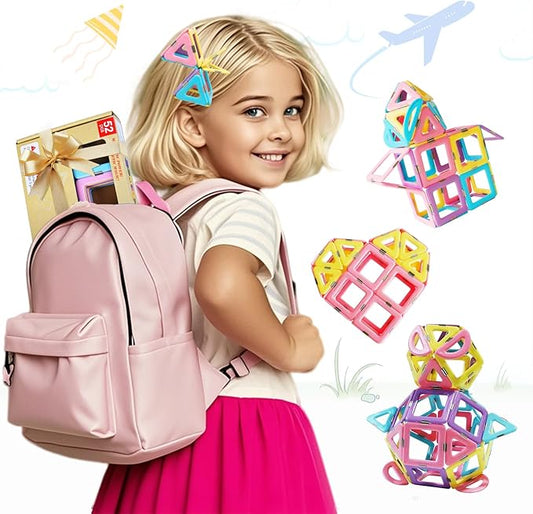 MAGBLOCK Magnetic Tiles Travel Toys for Kids 52PCS, Airplane Travel Essential Activities Magnet Building Toys for Boys Girls 3-8 Road Trip ‌Sensory Toy, Educational Gifts for Toddler 3 4 5 Year Old
