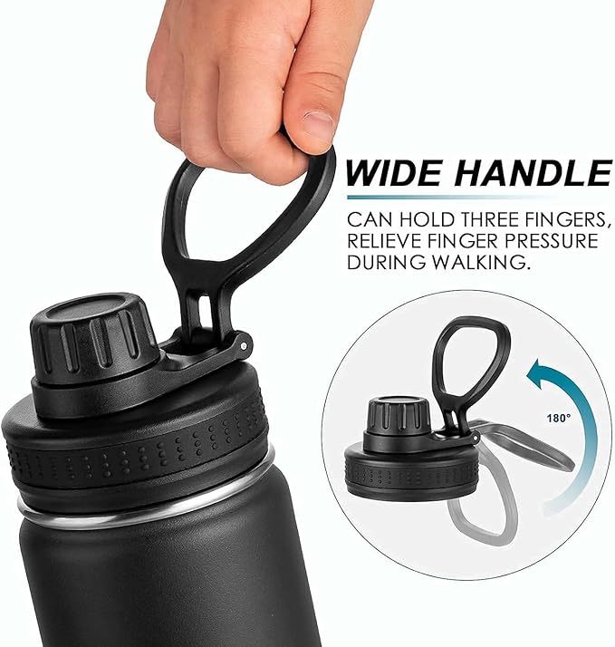 koodee Water Bottle for School-12 oz Stainless Steel Vacuum Insulated Wide Mouth Water Flask with Leakproof Spout Lid (Black)
