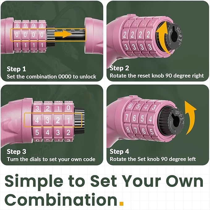 Titanker Bike Lock, Bicycle Lock 4 Feet Cable Lock 1/2 Inch Resettable Bike Lock Combination with Mounting Bracket, Bike Accessories for Bicycle, Electric Scooter, Motorcycle