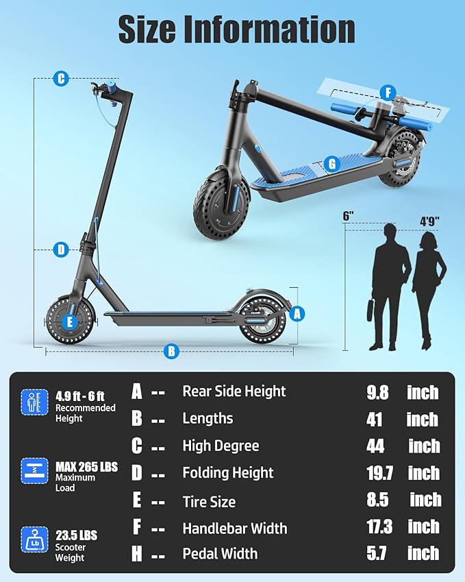 Electric Scooter for Adults, Peak 500W/650W Motor, 19/21 MPH Max Speed, 21/23 Miles Range, 36V Battery, 8.5" Solid Tires, App Control, Lightweight, Foldable Electric Scooter for Commuting, UL2272