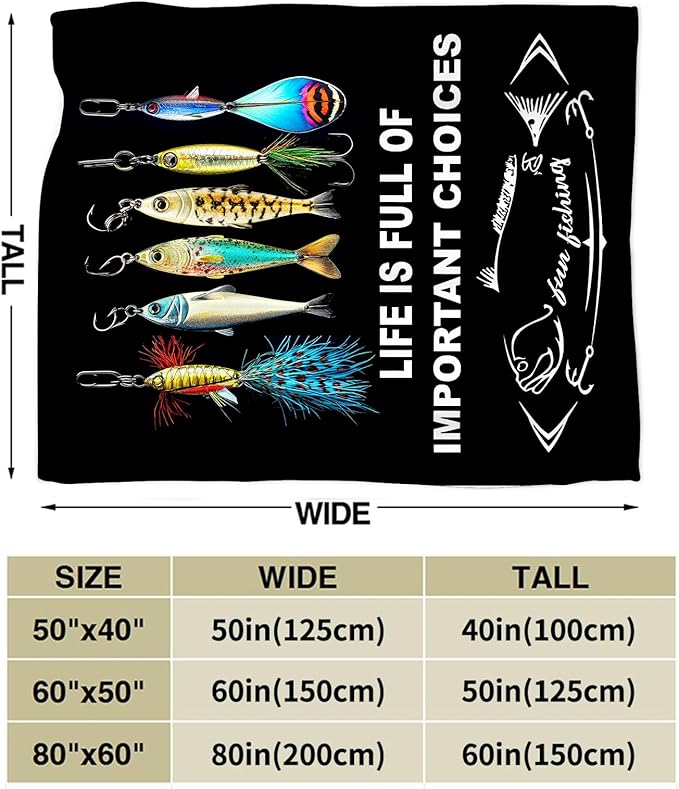 Fishing Blanket Fleece Soft Warm Plush Fishing Throw Blankets Lightweight Plush Fuzzy Cozy Fish Blanket Gifts for Lovers Men Women Suitable for Couch Sofa Bed 80"X60"