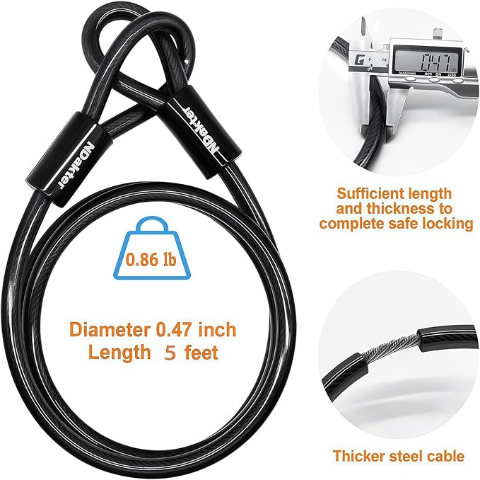 NDakter Bike Locks Heavy Duty Anti Theft, Combo Bike U Lock, 4-Digit Resettable Combination Bicycle Lock, Large U Shaped Ebike Lock with 5Ft Steel Cable for Electric Bike, Escooter, Motorcycle,Door