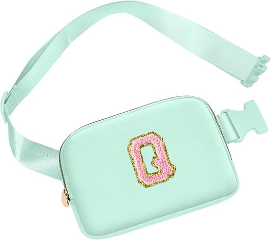 Birthday Gifts for Teen Girls Women, Personalized Belt Bag for Women Girls,Fashion Mini Waist Packs Trendy Fanny Pack Crossbody Bag Gifts for Her (Green,Q)
