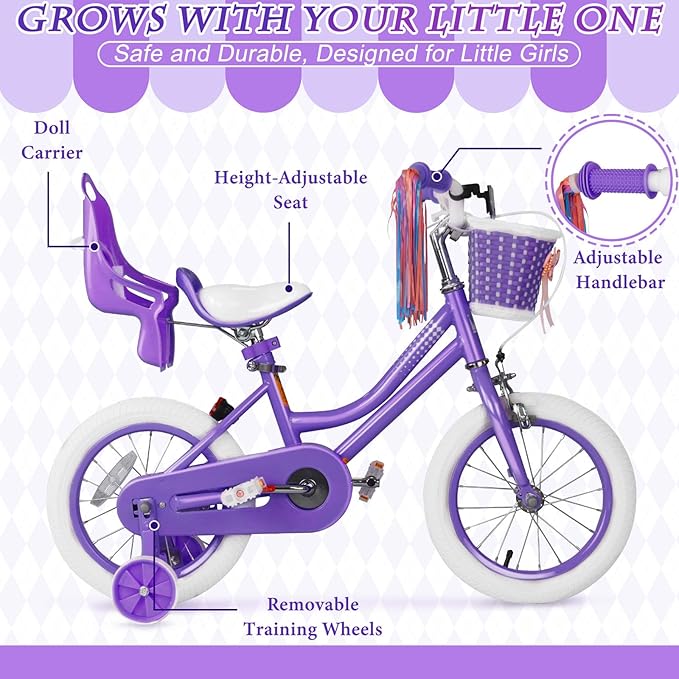 XJD Girls Bike for Toddlers and Kids Ages 2-12 Years Old,12 14 16 Inch Kids Bike with Training Wheels & Basket