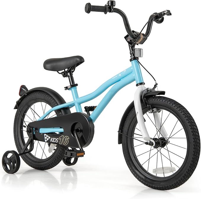 BABY JOY Kids Bike, 12 14 16 18 Inches Sporty Bicycle with Training Wheels, Adjustable Seat, Handbrake & Coaster Brake, Reflectors, Girls Boys Bike for 3-8 Years Old Children
