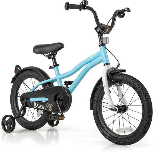 BABY JOY Kids Bike, 12 14 16 18 Inches Sporty Bicycle with Training Wheels, Adjustable Seat, Handbrake & Coaster Brake, Reflectors, Girls Boys Bike for 3-8 Years Old Children