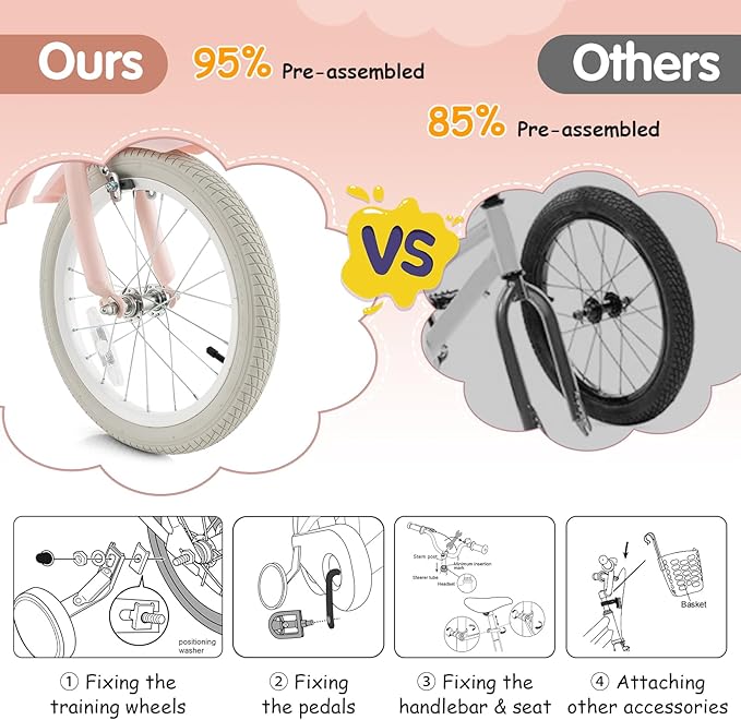 HONEY JOY Kids Bike, 12 14 16 18 20 Inch Toddler Bikes w/Training Wheels, Handbrake & Coaster Brake, Fully Enclosed Chain, Adjustable Handlebar & Seat, Kids Bicycle w/Basket, Girls Boys Bike 3-8