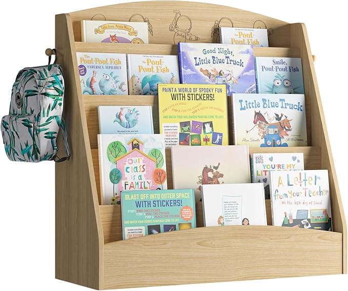 NACHES 5-Tier Kids Bookshelf - Toddler Book Display Shelves, Montessori Bookshelf for Kindergarten, Nursery, Bedrooms, Classrooms - Wooden Children Book Display (Natural)