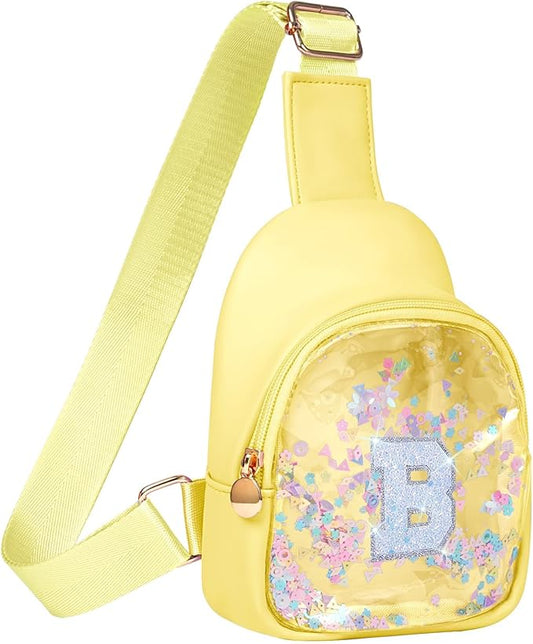 COSHAYSOO Personalized Christmas Birthday Gifts Burr Basket Stuffers for Girls Yellow Purse Sling Bag Crossbody Girl Cute Funny Cool Mini Travel Fashion Accessories Monogrammed Initial Letter B