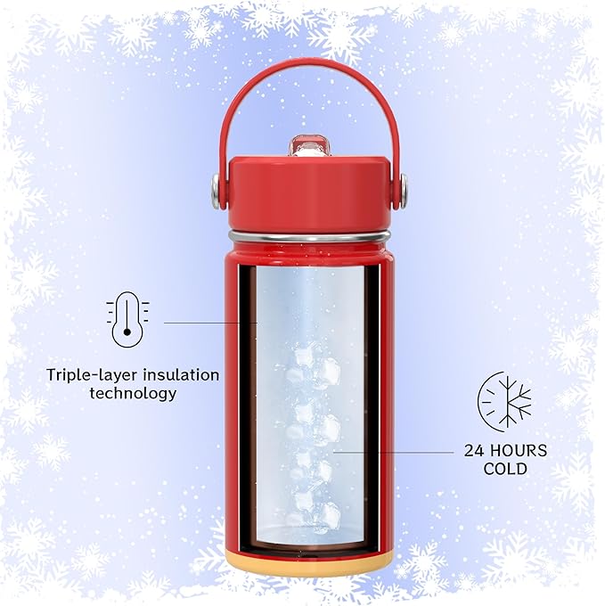 OISIZ Christmas Water Bottle for Kids,14oz Insulated Cup with Straw Lid,316 Stainless Steel Bottles for School,Insulated Tumbler for Holiday Gifts for Kids,Keep Cold for 24 Hours