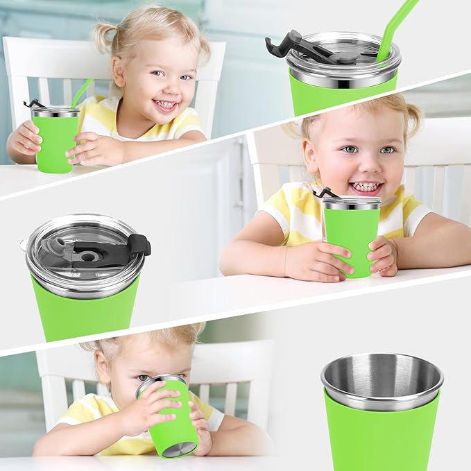Stainless Steel Kids Cups with Lids and Straws Leakproof, 5 Pack 12oz Spill Proof Cup for Kids Unbreakable Sippy Cup with Straws for School, Outdoor