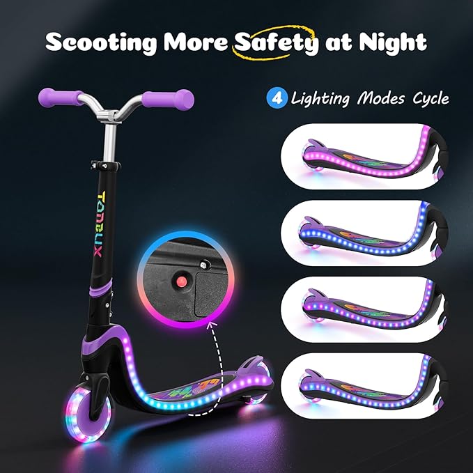 Scooter for Kids with Light-Up Wheels & Deck, Adjustable Heights 2 Wheel Kick Scooters for Kids 5-7, Toddler Scooters with 4 Lighting Mode Deck