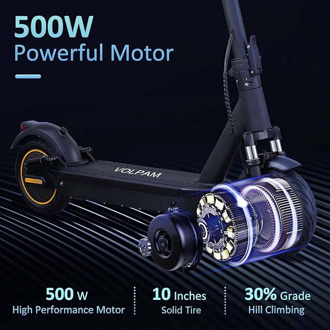 VOLPAM Electric Scooter, 350W/500W Powerful Motor, 8.5"/10" Solid Tires, 19/22Mph, 28/21/12 Miles Range,Dual Braking