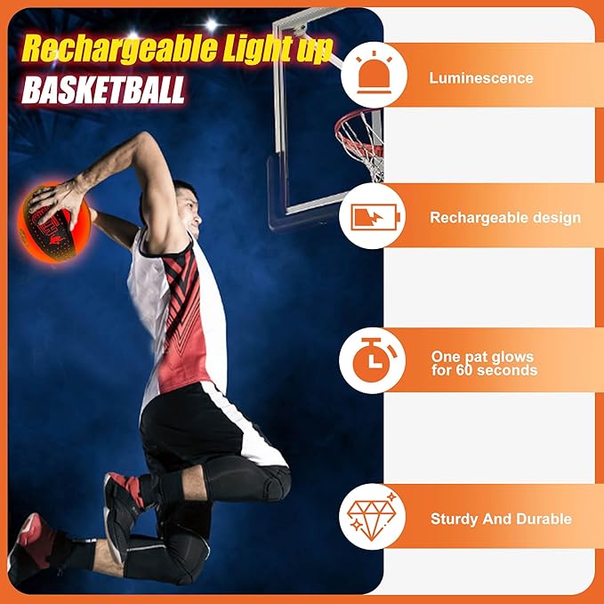 Glow in The Dark Basketball - Water-Resistant, Size 7, Impact Activated, Includes Pump, Manual, Pre-Installed Batteries & 10 Extra Batteries - Light Up Basketball - Orange