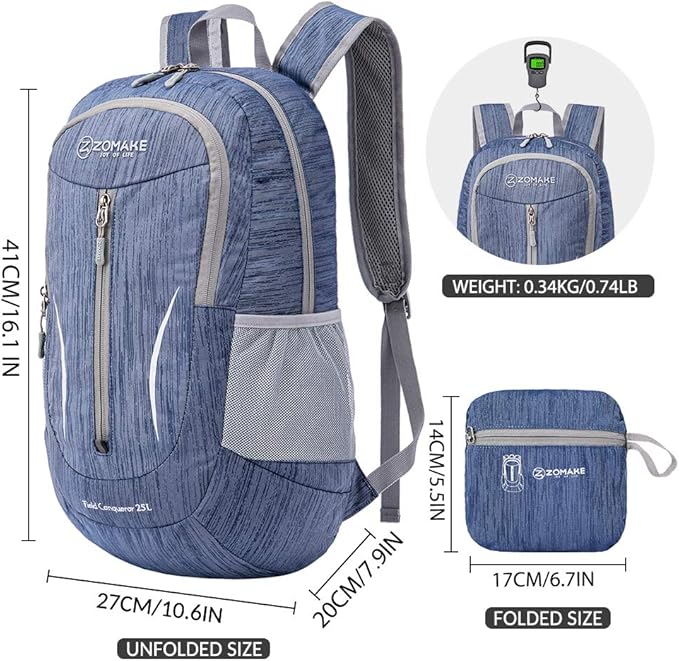 ZOMAKE 25L Ultra Lightweight Packable Backpack, Foldable Hiking Backpacks Water Resistant Small Folding Daypack for Travel(Navy Blue)