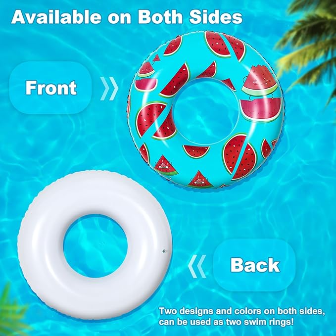 HeySplash Cartoon Swim Ring, Inflatable Durable Round Shaped Flamingo Summer Pool Beach Party Swimming Float Tube, Water Fun Swim Pool Toys with Repair Patch for Adults, 80cm Diameter, Aqua Blue