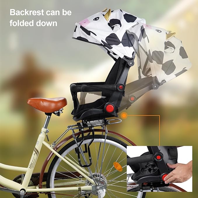 Rear Child Bike Seat with Thick Backrest, Rear Child Bicycle Seat Design for Children Aged 2 to 8 Years Old, One Size (Black-a)