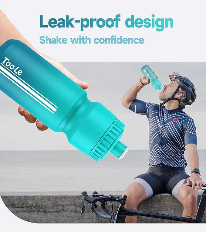 TooLe 24 Oz Bicycle Squeeze Water Bottle,Bike Water Bottle Leakproof BPA Free with Capacity Scale Pull Top Lid, Reusable, for Bicycle, Gym,Camping, Hiking