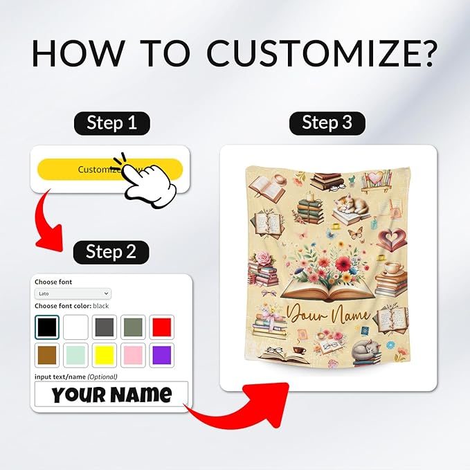 Blanket for Girls, Book Blankets, Personalized Book Lovers Gifts for Kids Women, 50"x60" Custom Cozy Plush Throw for Library Nap Bed