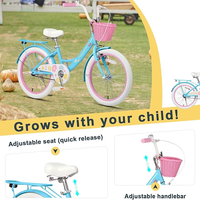 Glerc Maggie Girls Bike, 12-20 Inch Kids Bike for 2-13 Years Old Children, Princess Style Kids Bicycle with Doll-Seat & Basket & Training Wheels, Multiple Colors