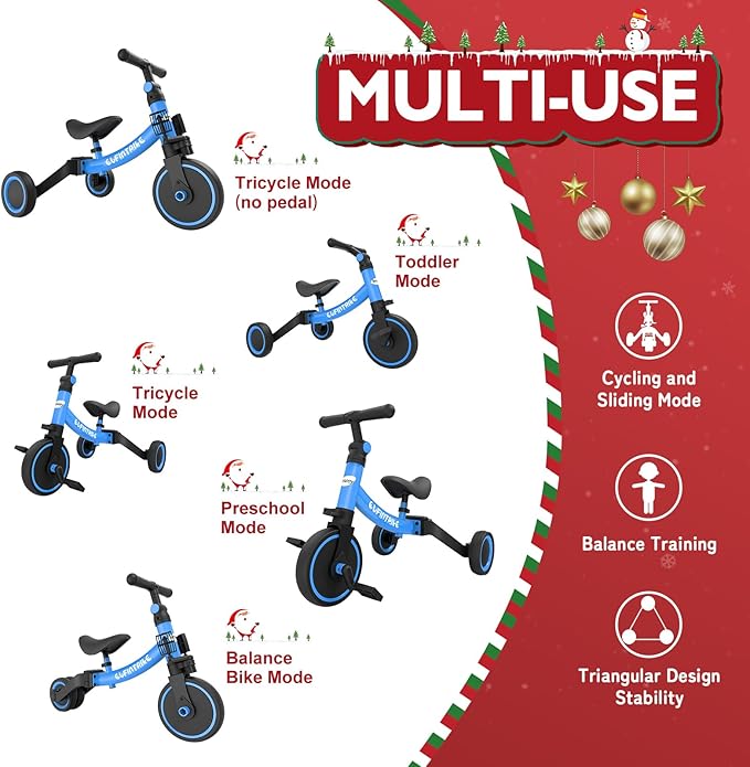 besrey 5 in 1 Toddler Bike for 1 Year to 4 Years Old Kids, Toddler Tricycle Kids Trikes Tricycle, Toys for Boy & Girl, Balance Training, Removable Pedals