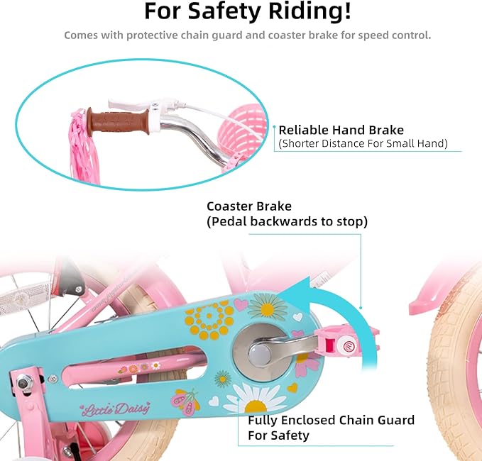 JOYSTAR Little Daisy Kids Bike for Girls Boys Ages 2-7 Years, 12 14 16 Inch Girls Bikes with Doll Bike Seat & Streamers, Boys Bike with Flag & Number Plate, Multiple Colors