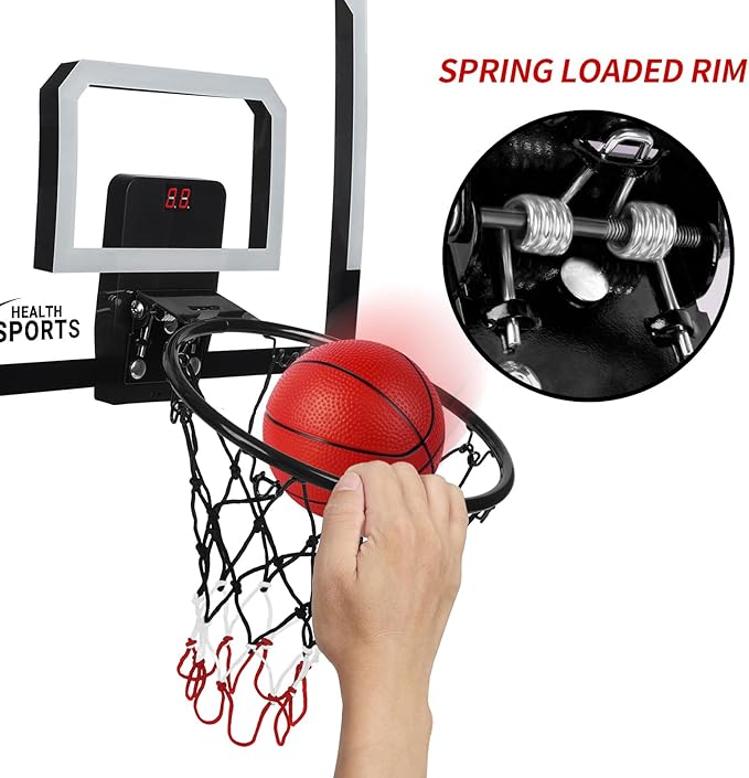 AOKESI Indoor Basketball Hoop for Room with Electronic Scoreboard - 17" x 12.5" Mini Over The Door Basketball Toys Gift for 5 6 7 8 9 10 11 12 Year Old Boys, Men and Adults