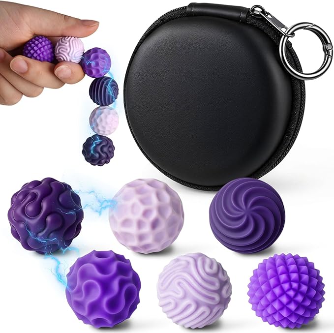 LovesTown 6PCS Silicone Magnetic Fidget Balls, Sensory Toys Stress Balls for Adults Teens Quiet Desk Toys with Texture for Office School Birthday Fun Gift (Purple)