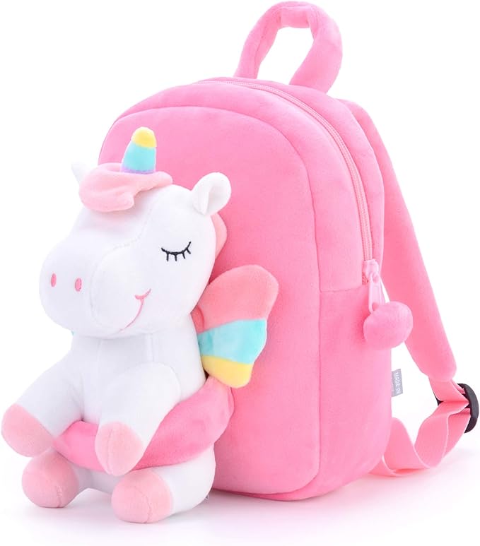 Gloveleya Unicorn Kids Backpack – Soft Plush Toddler Backpack for Girls, Cute Back-to-School Gift, Preschool Bag for Snacks, Toys & Books, Travel & Everyday Use, 9 Inches