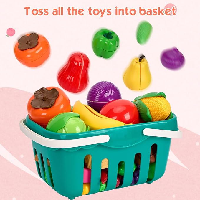 200Pcs Mini Play Kitchen Accessories for Kids, Pretend Cooking Playset with Cookware, Tableware & 2 Fruit Sets, Learning Gift for Girls, Boys, Toddlers, Pink