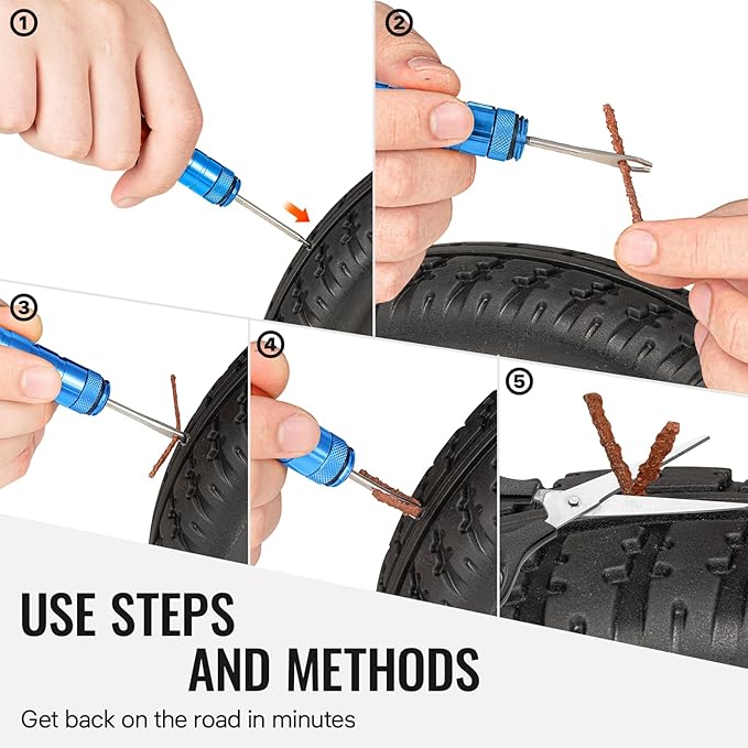 BWSHLF Tubeless Bike Tire Repair Kit for Mountain Bikes & Road Bicycles, Tubeless Tire Plug Kit with Storage Canister, Reamer, Insertion Fork, 10 Bacon Strips, Fix a Puncture or Flat, No Glue Needed
