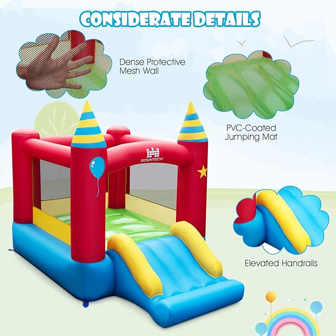 BOUNTECH Inflatable Bounce House, Bouncy House for Kids 3-10 Indoor Outdoor Family with Large Jumping Area, Slide, 480w Blower, Mini Bounce House for Toddler Boys Girls Birthday Backyard Party Gifts